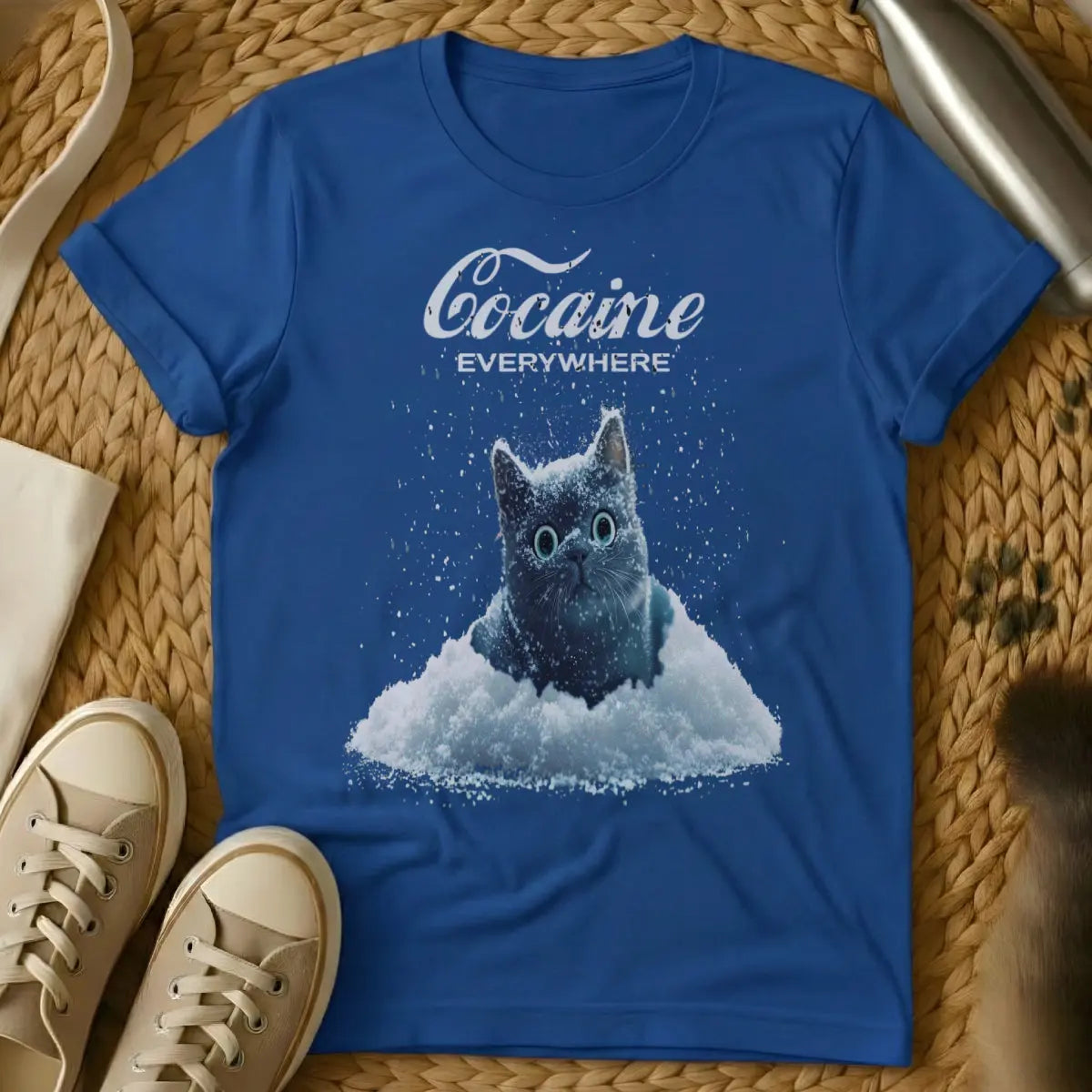 Cat in Snow Cat Tee - Blue T-Shirt - feline regret meme, indoor cat problems, relatable cat humor