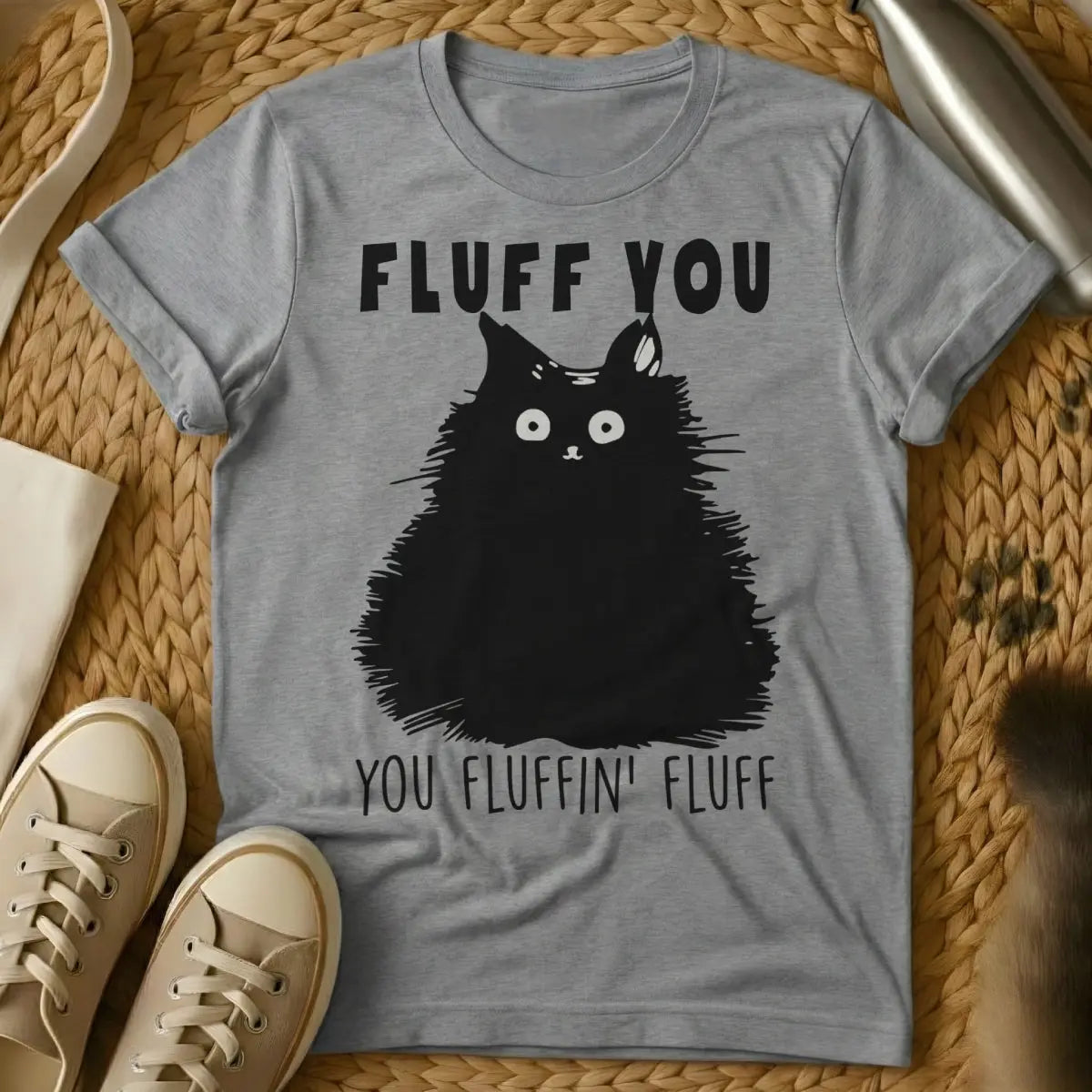 Fluff You Cat Tee - Gray T-Shirt - euphemism humor, grumpy cat aesthetic, passive aggressive humor
