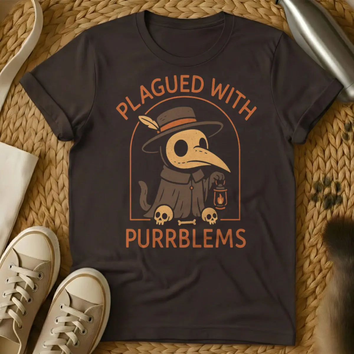 Plague Doctor Cat T-Shirt - Dark Chocolate Cat T-Shirt