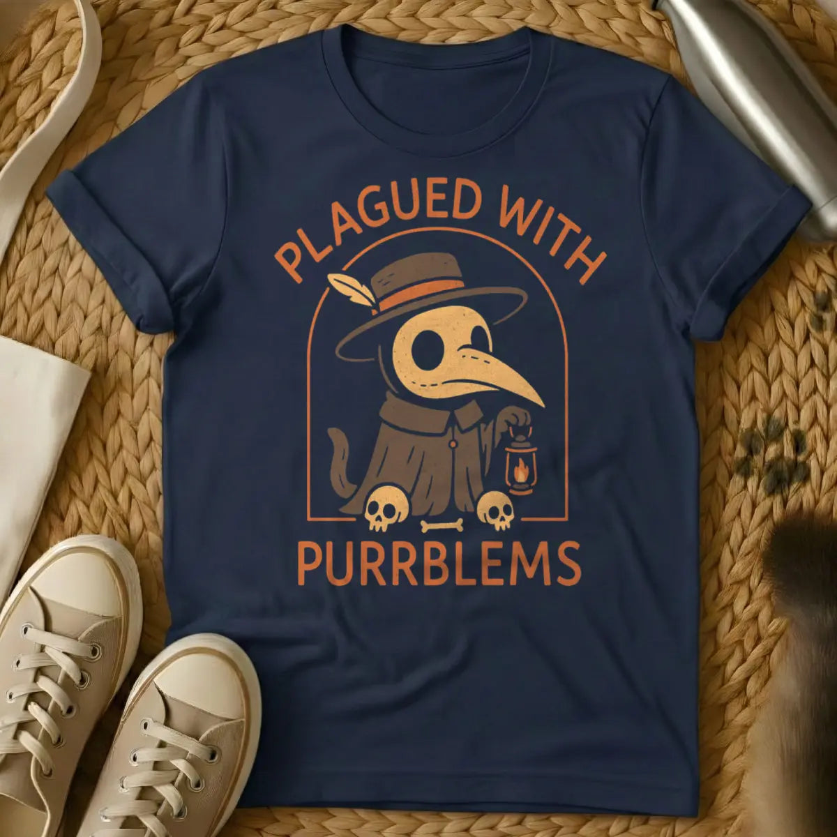 Plague Doctor Cat T-Shirt - Navy Cat T-Shirt