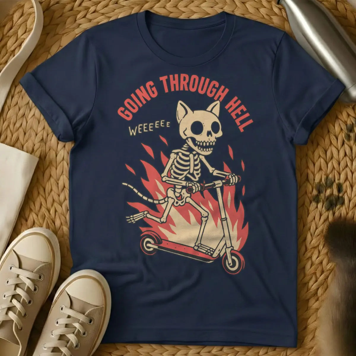 Going Through Hell Cat Tee - Navy Cat T-Shirt