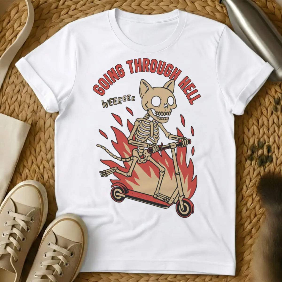 Going Through Hell Cat Tee - White Cat T-Shirt
