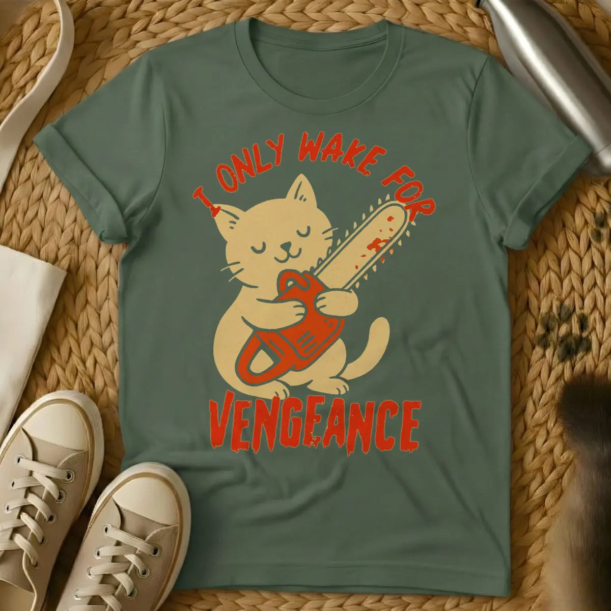 Vengeance Cat T-Shirt - Military Green Cat T-Shirt