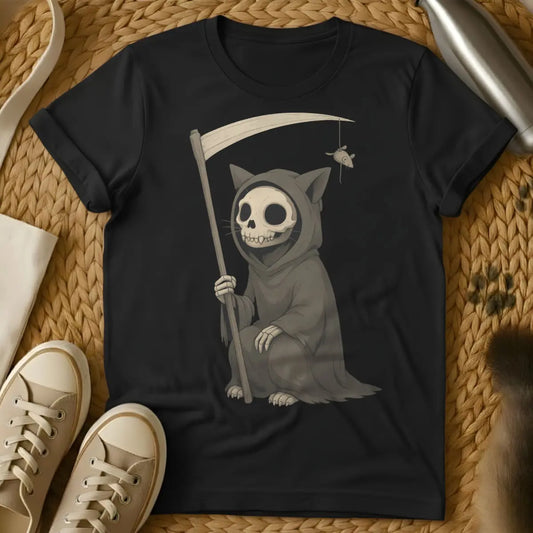 Cat Reaper Cat Tee - Black T-Shirt - creepy cute, gothic cat, grim reaper cat