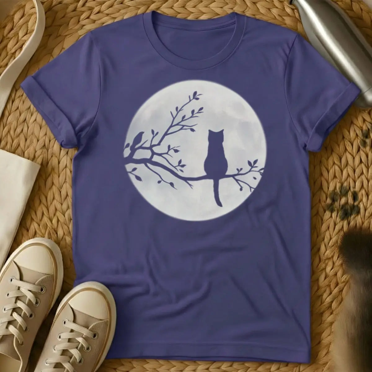 Cat Moon Cat Tee - Purple T-Shirt - celestial cat, lunar feline, mystical cat art