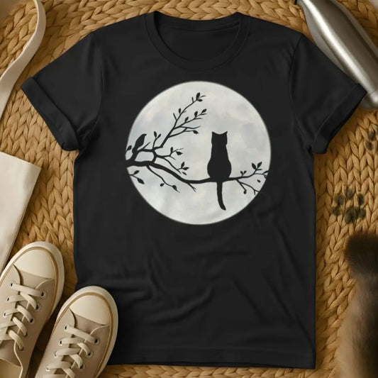 Cat Moon Cat Tee - Black T-Shirt - celestial cat, lunar feline, mystical cat art