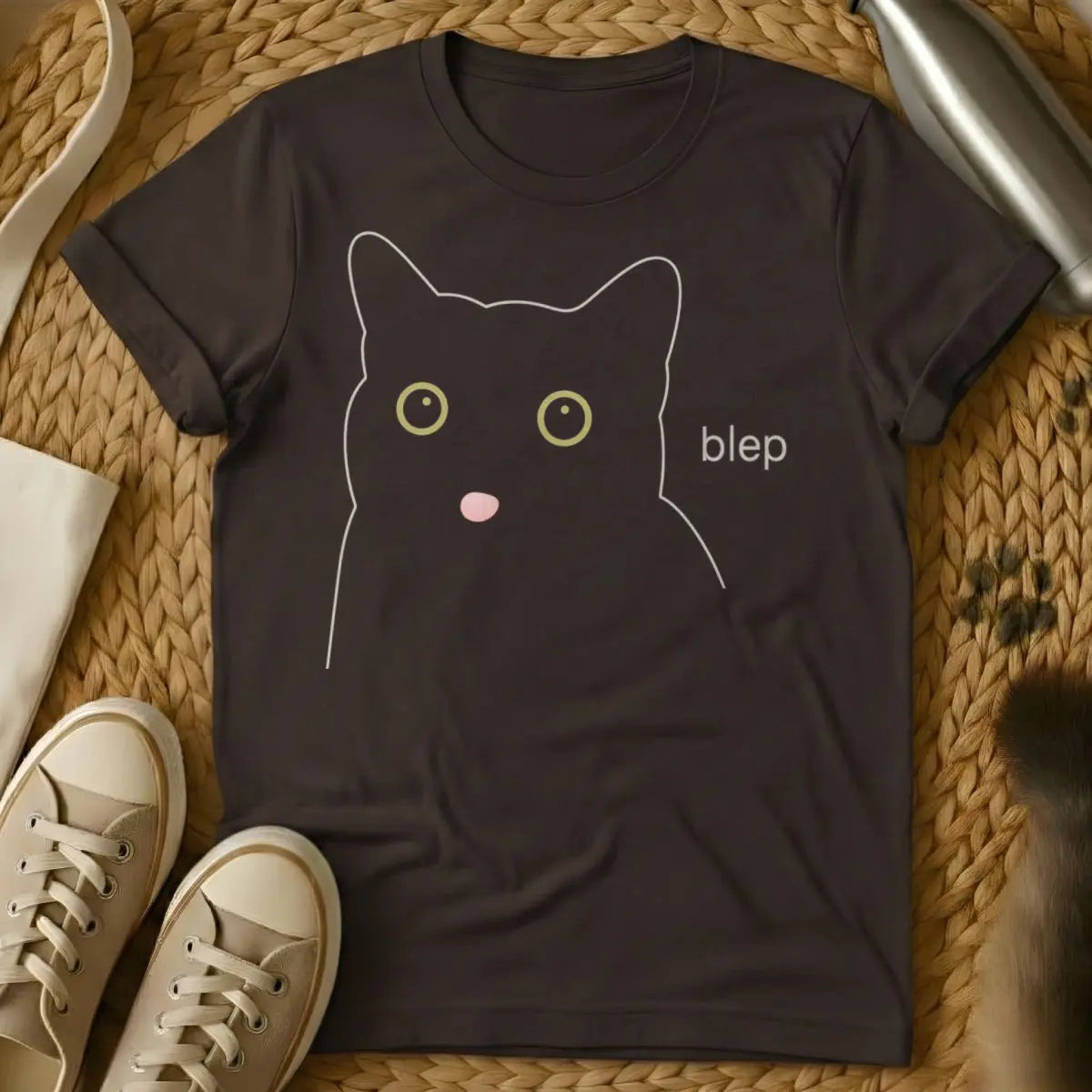 Blep Cat Shirt - Dark Chocolate T-Shirt - accidental cuteness, blepcore, cat behavior humor
