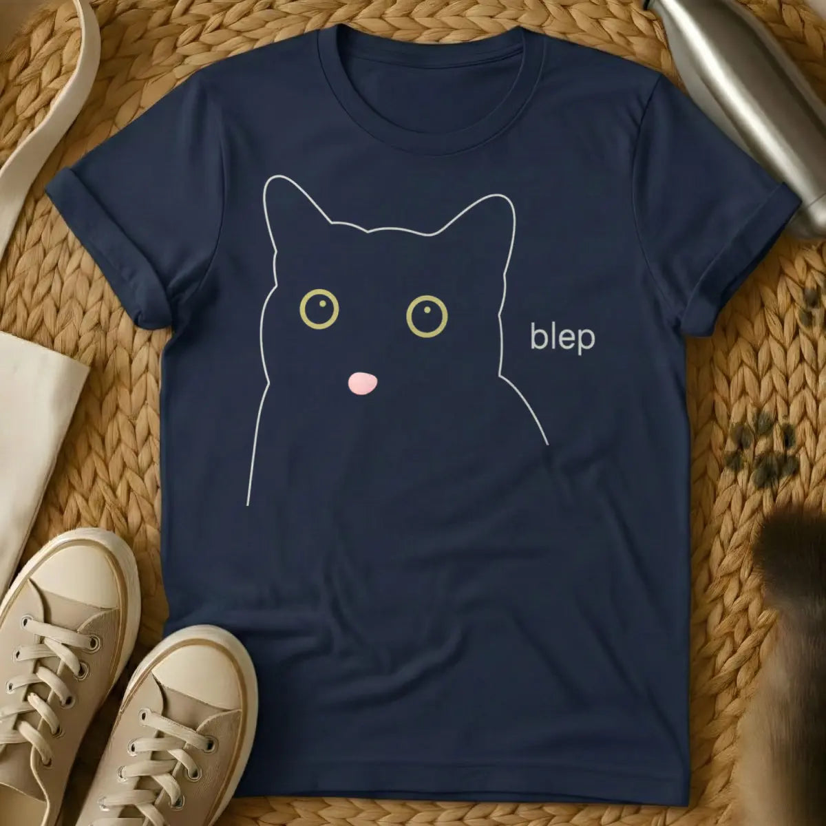 Blep Cat Shirt - Navy T-Shirt - accidental cuteness, blepcore, cat behavior humor