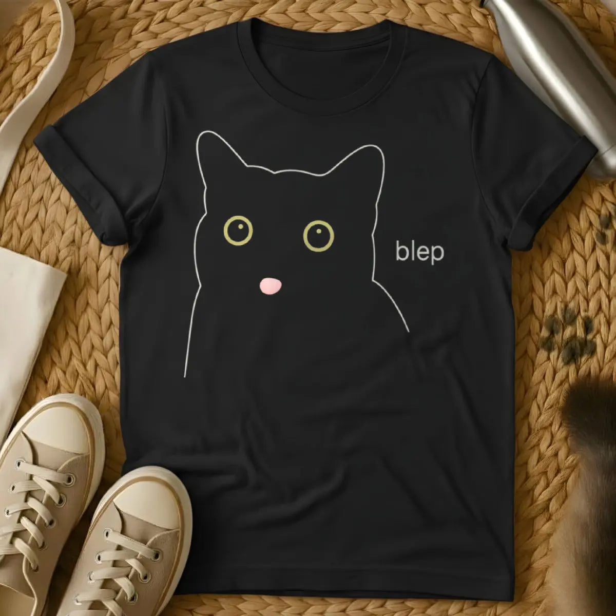 Blep Cat Shirt - Black T-Shirt - accidental cuteness, blepcore, cat behavior humor