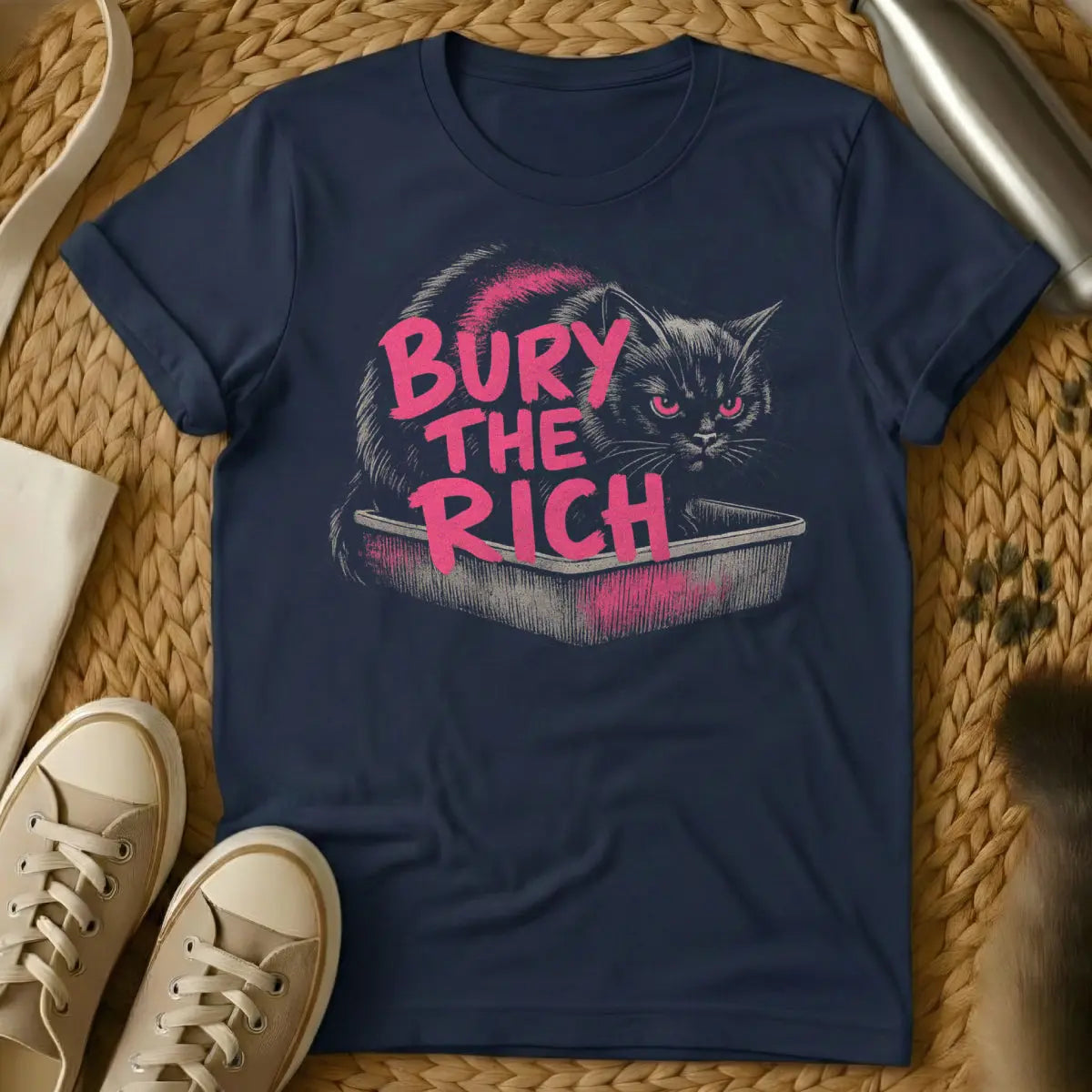 Stop Being Poor Cat Shirt - Navy Cat T-Shirt