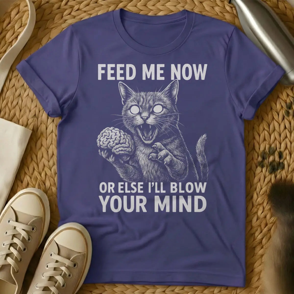 Feed Me Shirt - Purple T-Shirt - 4 am cat, cat parent humor, demanding feline