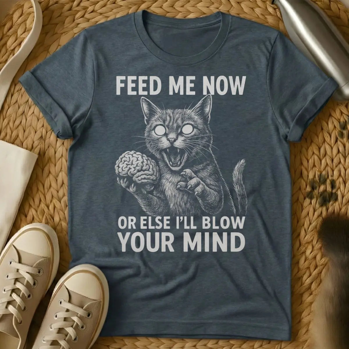 Feed Me Shirt - Dark Heather T-Shirt - 4 am cat, cat parent humor, demanding feline