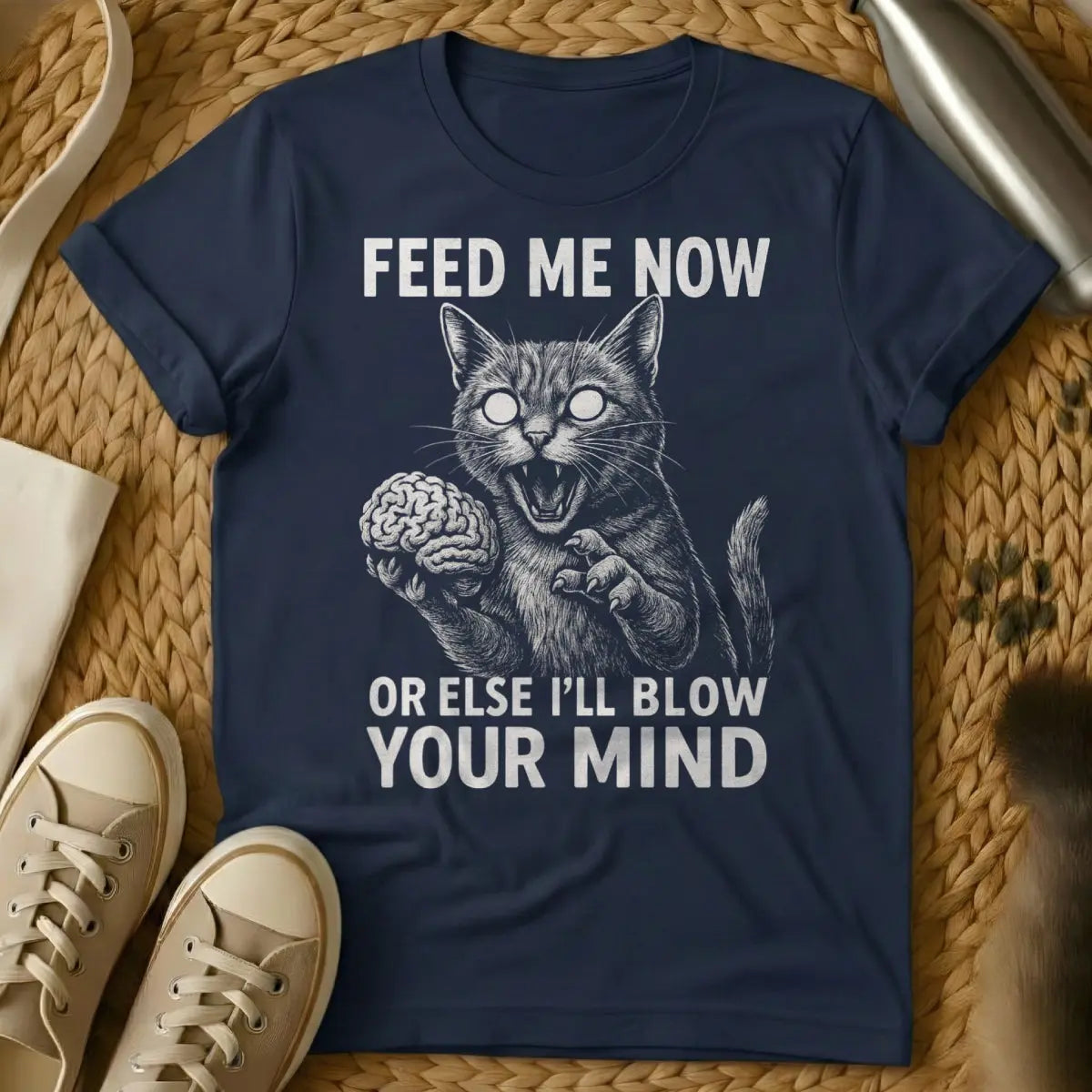 Feed Me Shirt - Navy T-Shirt - 4 am cat, cat parent humor, demanding feline