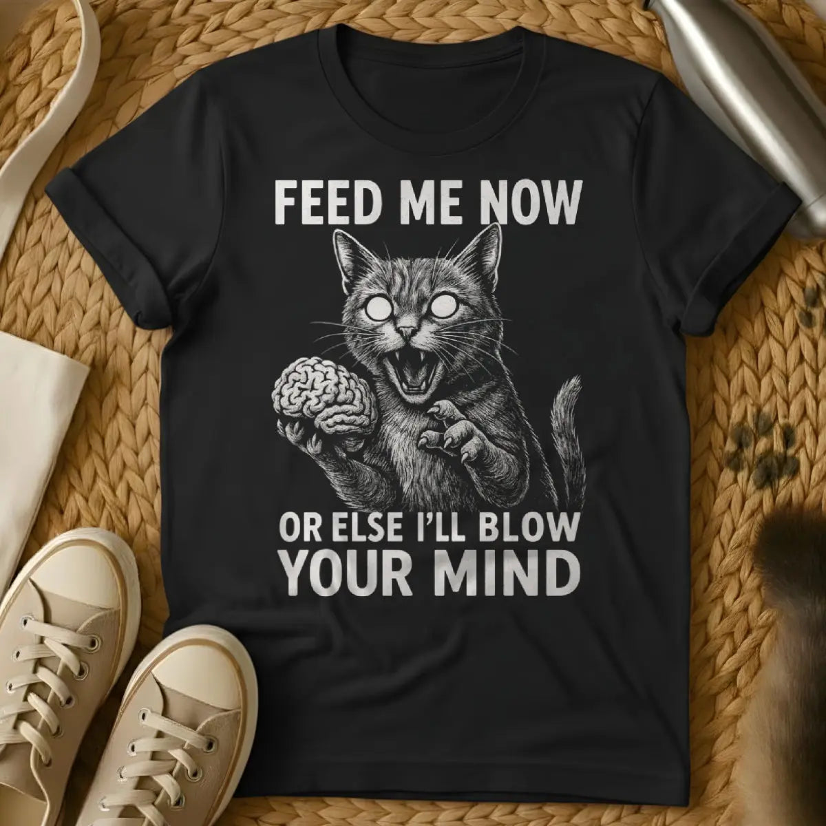 Feed Me Shirt - Black T-Shirt - 4 am cat, cat parent humor, demanding feline