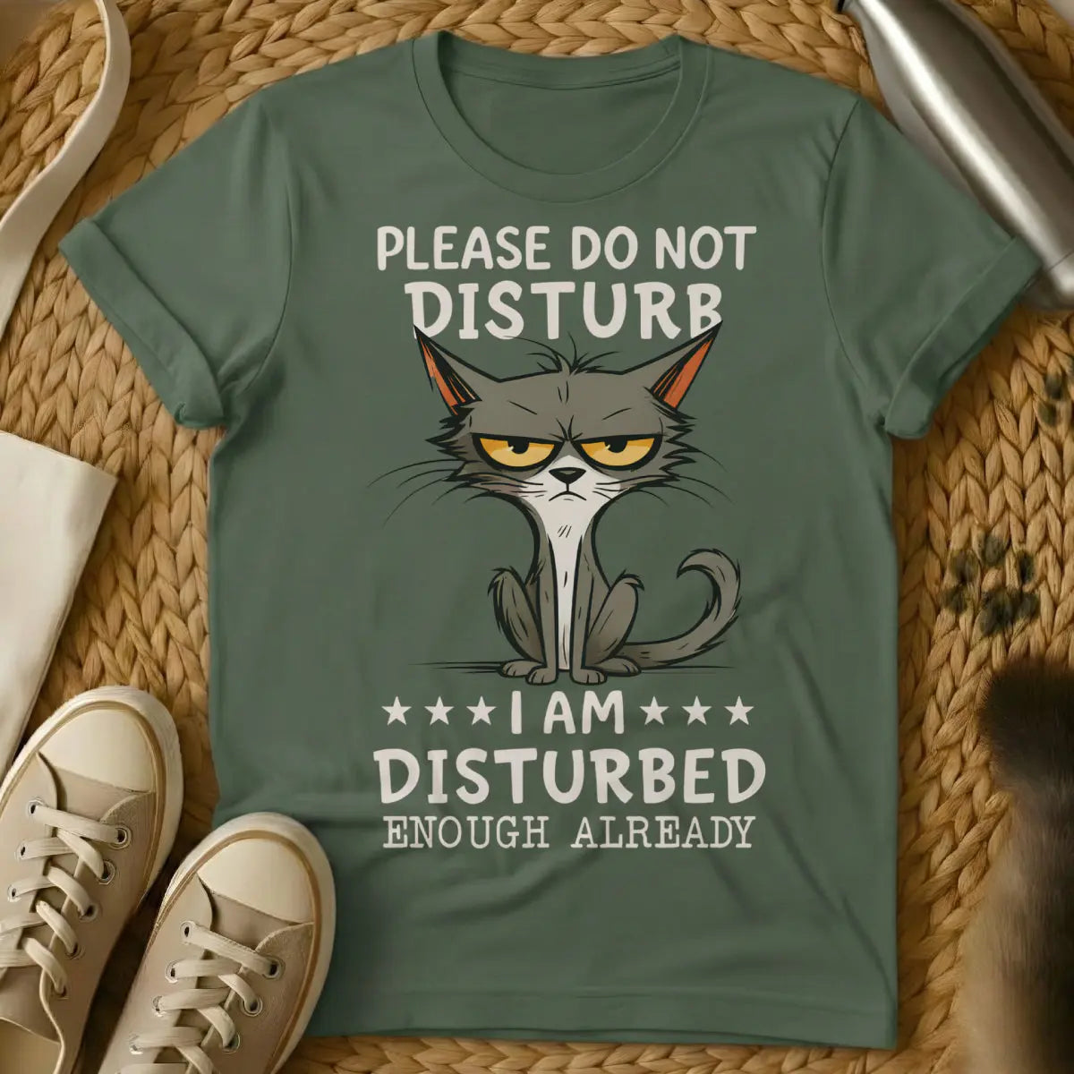 Disturbed Cat Shirt - Military Green T-Shirt - concert tee parody, disturbed band parody, heavy metal pet