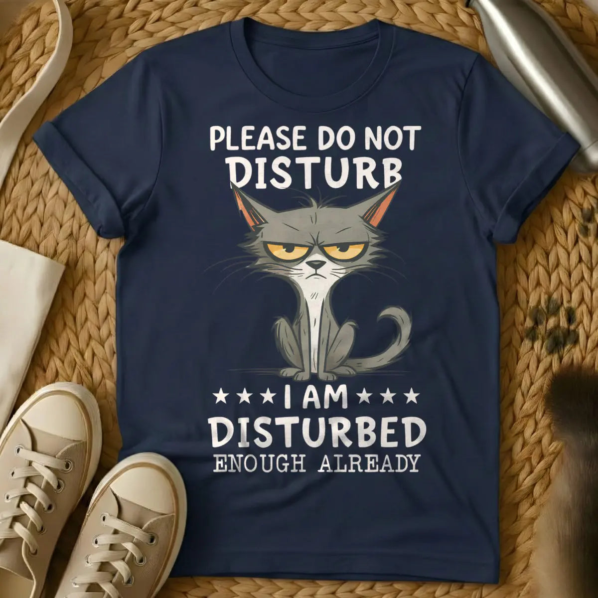 Disturbed Cat Shirt - Navy T-Shirt - concert tee parody, disturbed band parody, heavy metal pet