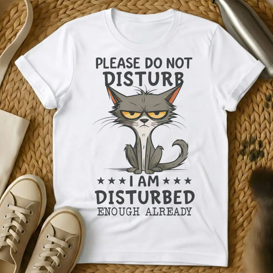 Disturbed Cat Shirt - White T-Shirt - concert tee parody, disturbed band parody, heavy metal pet