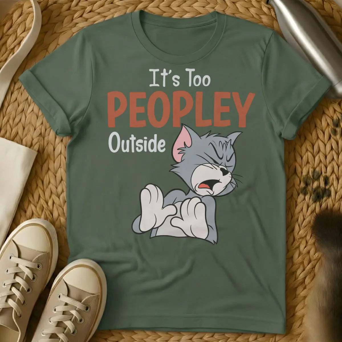 Too Peopley Shirt - Military Green Cat T-Shirt