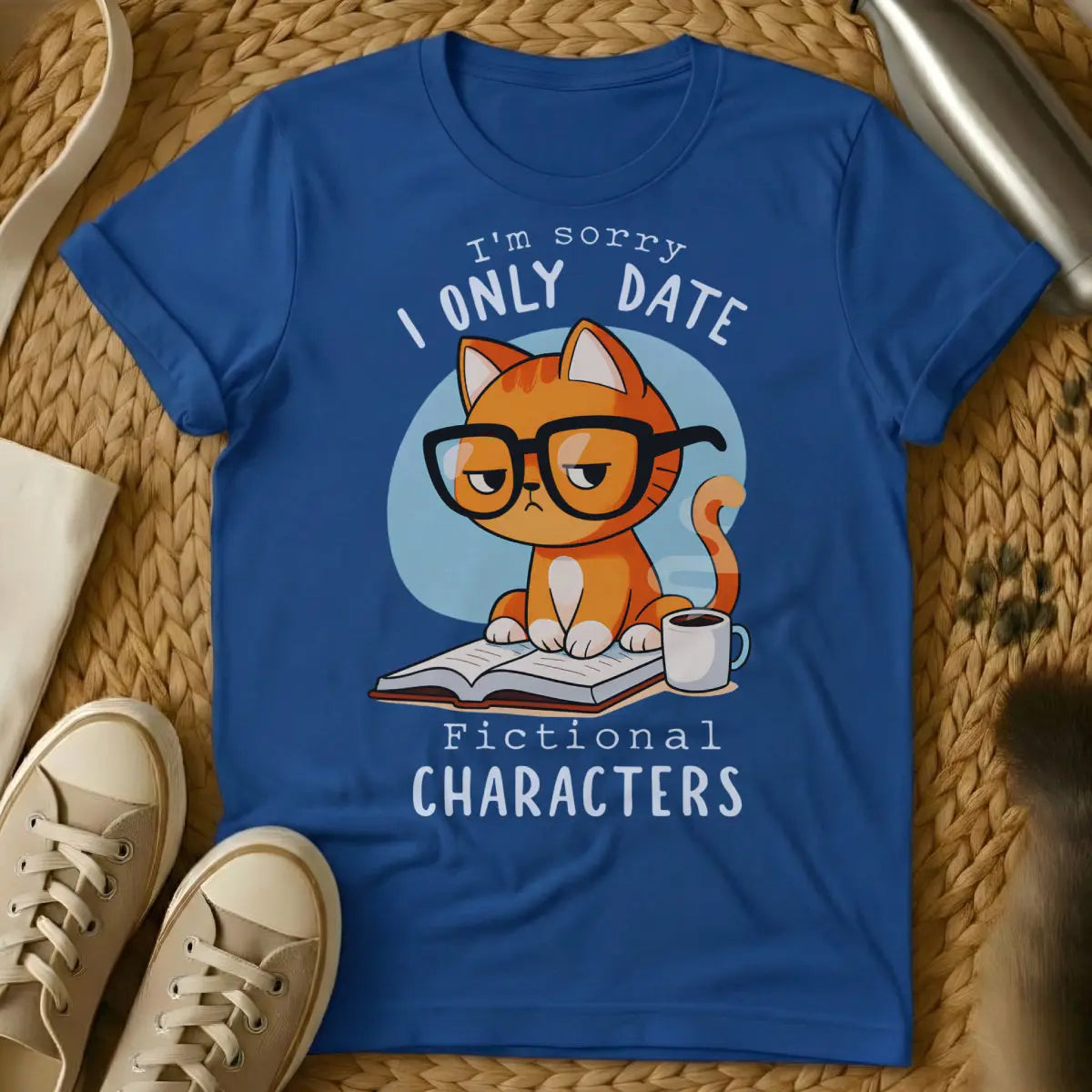 Reading Cat Shirt - Blue Cat T-Shirt