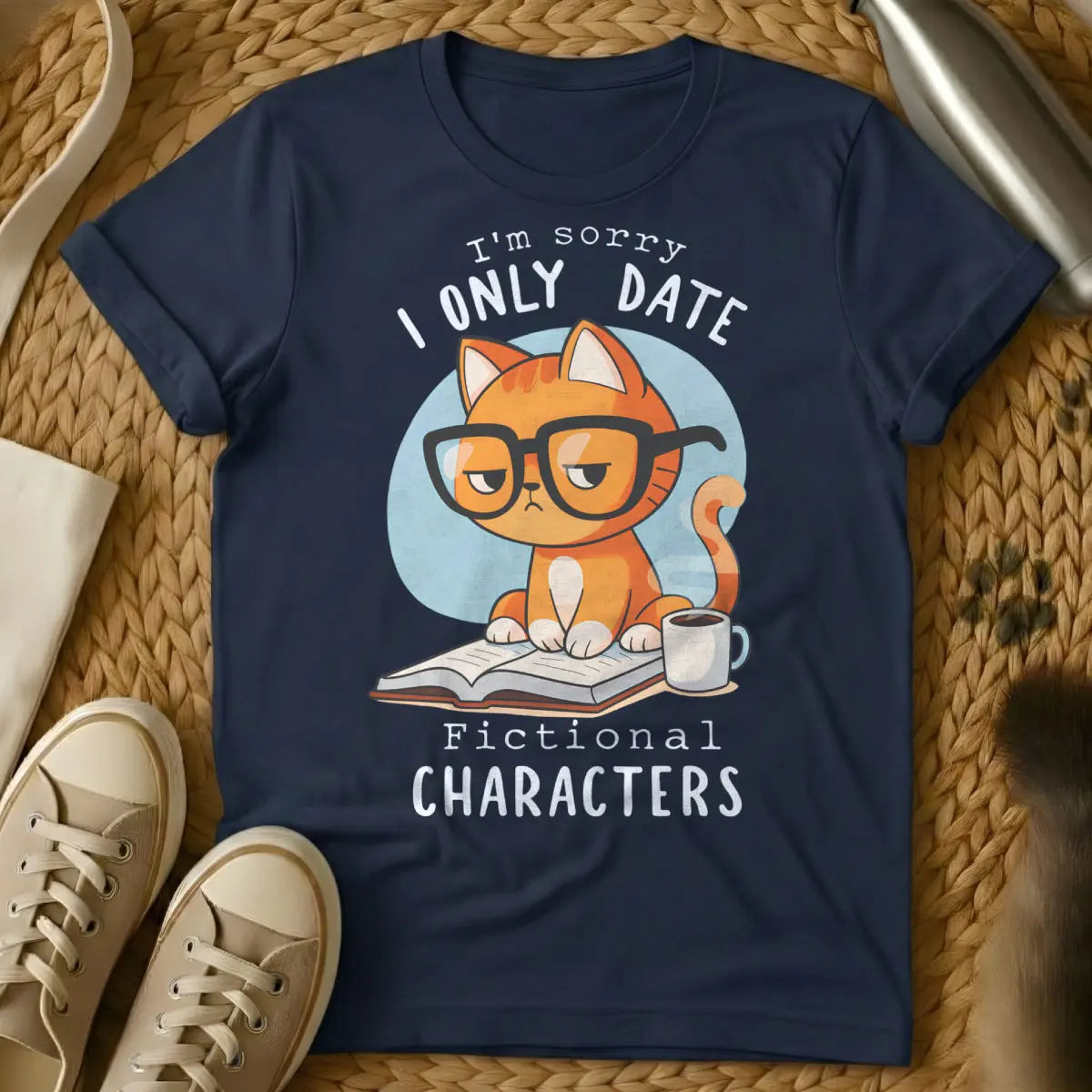 Reading Cat Shirt - Navy Cat T-Shirt