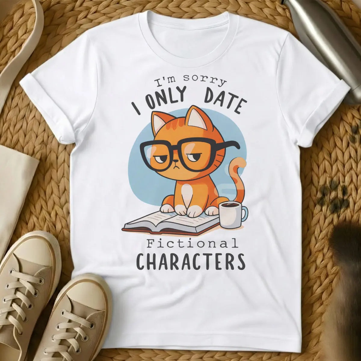 Reading Cat Shirt - White Cat T-Shirt