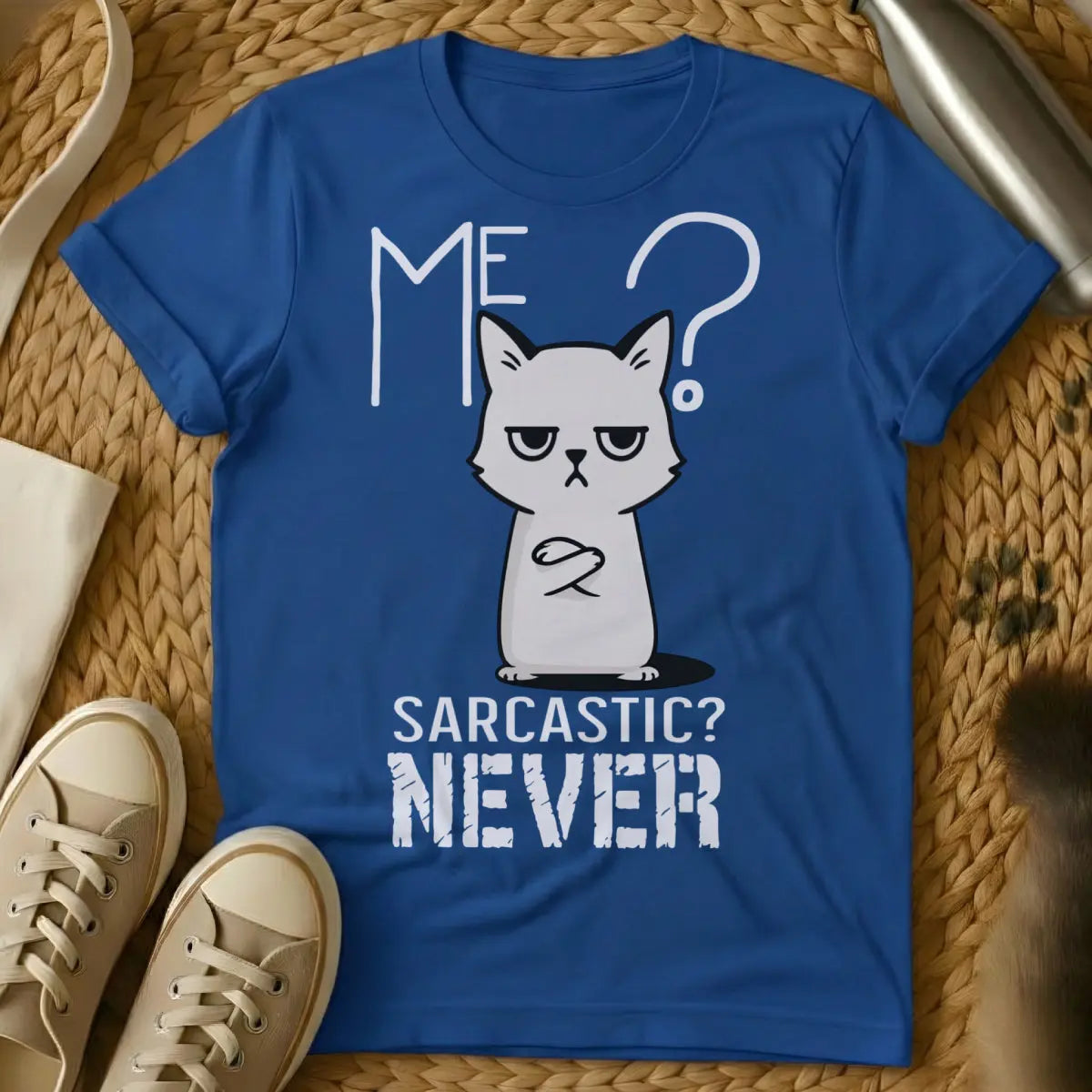 Me Sarcastic Never Shirt - Blue Cat T-Shirt