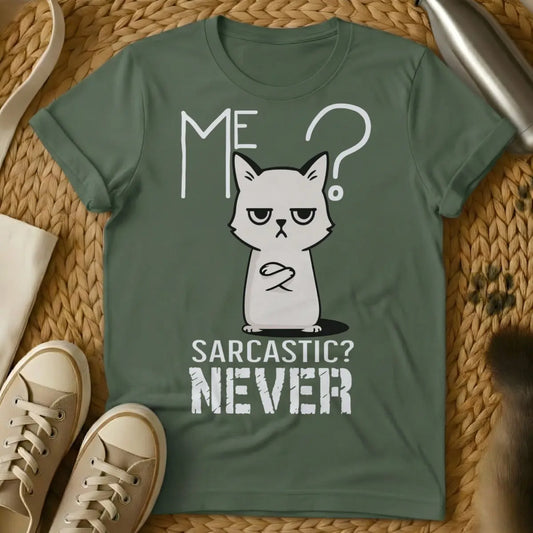 Me Sarcastic Never Shirt - Military Green Cat T-Shirt
