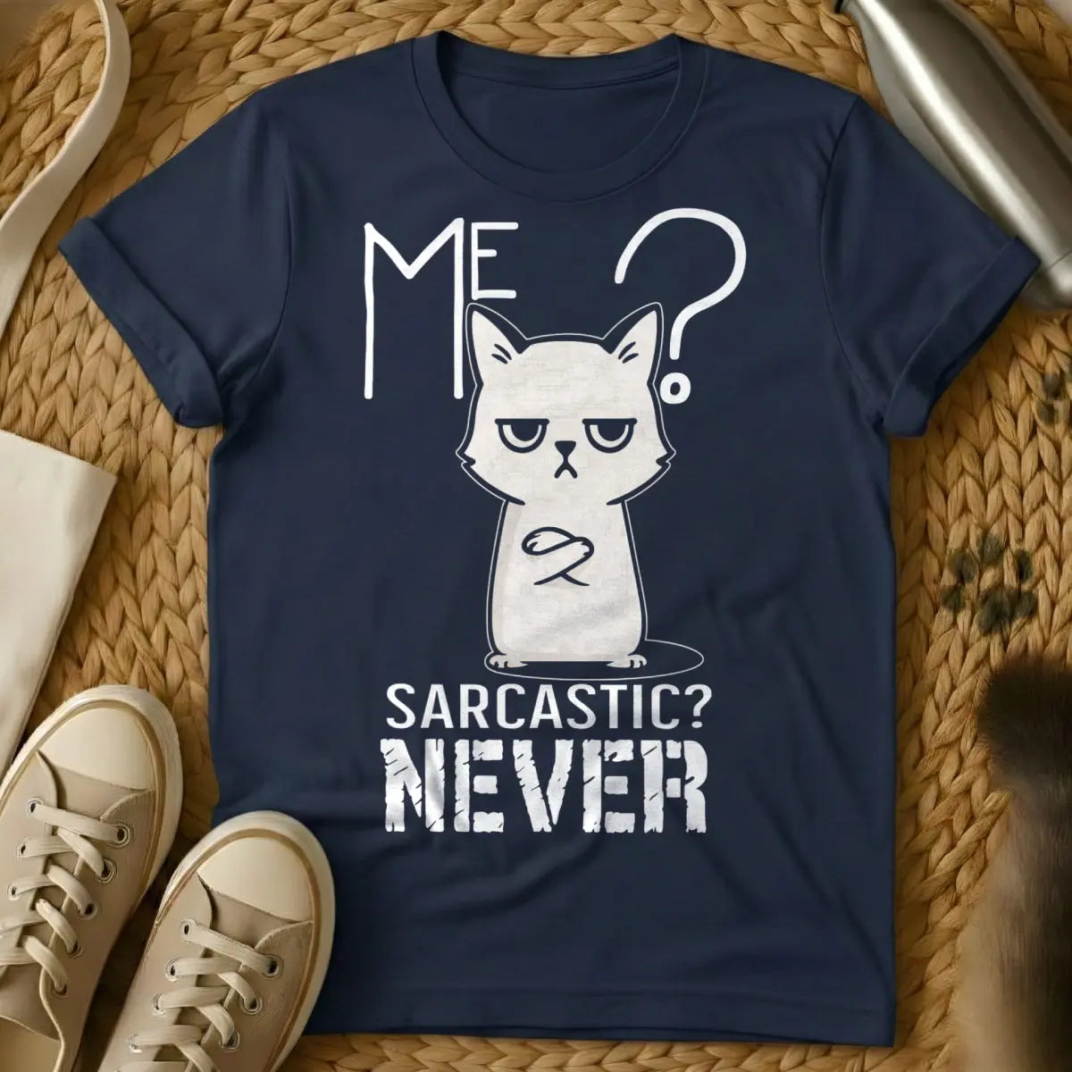 Me Sarcastic Never Shirt - Navy Cat T-Shirt