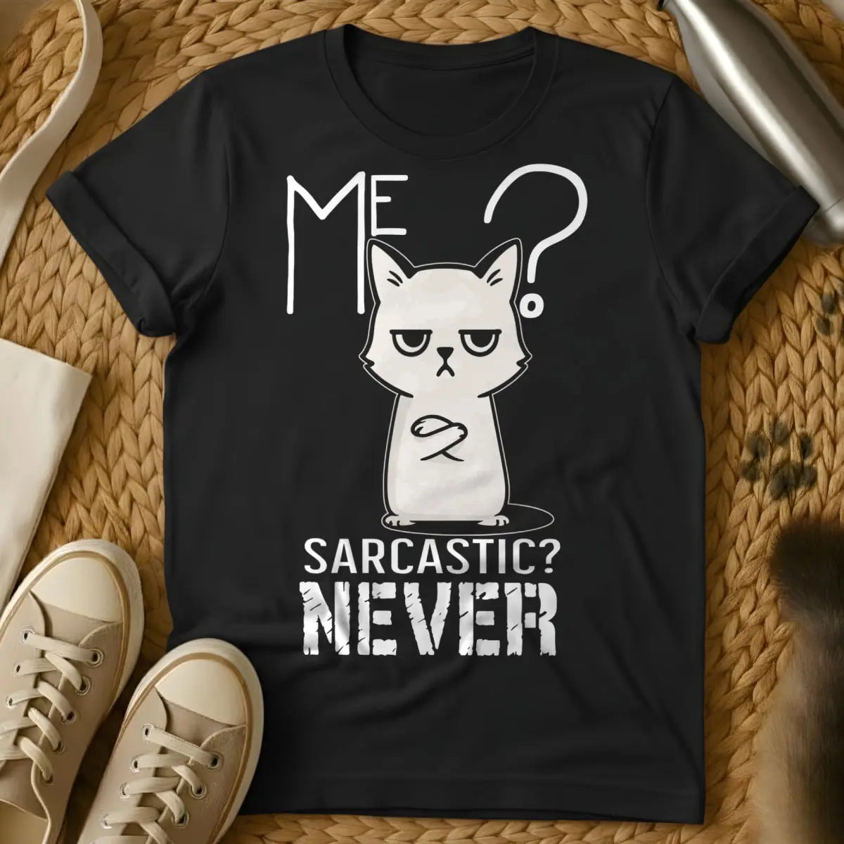 Me Sarcastic Never Shirt - Black Cat T-Shirt