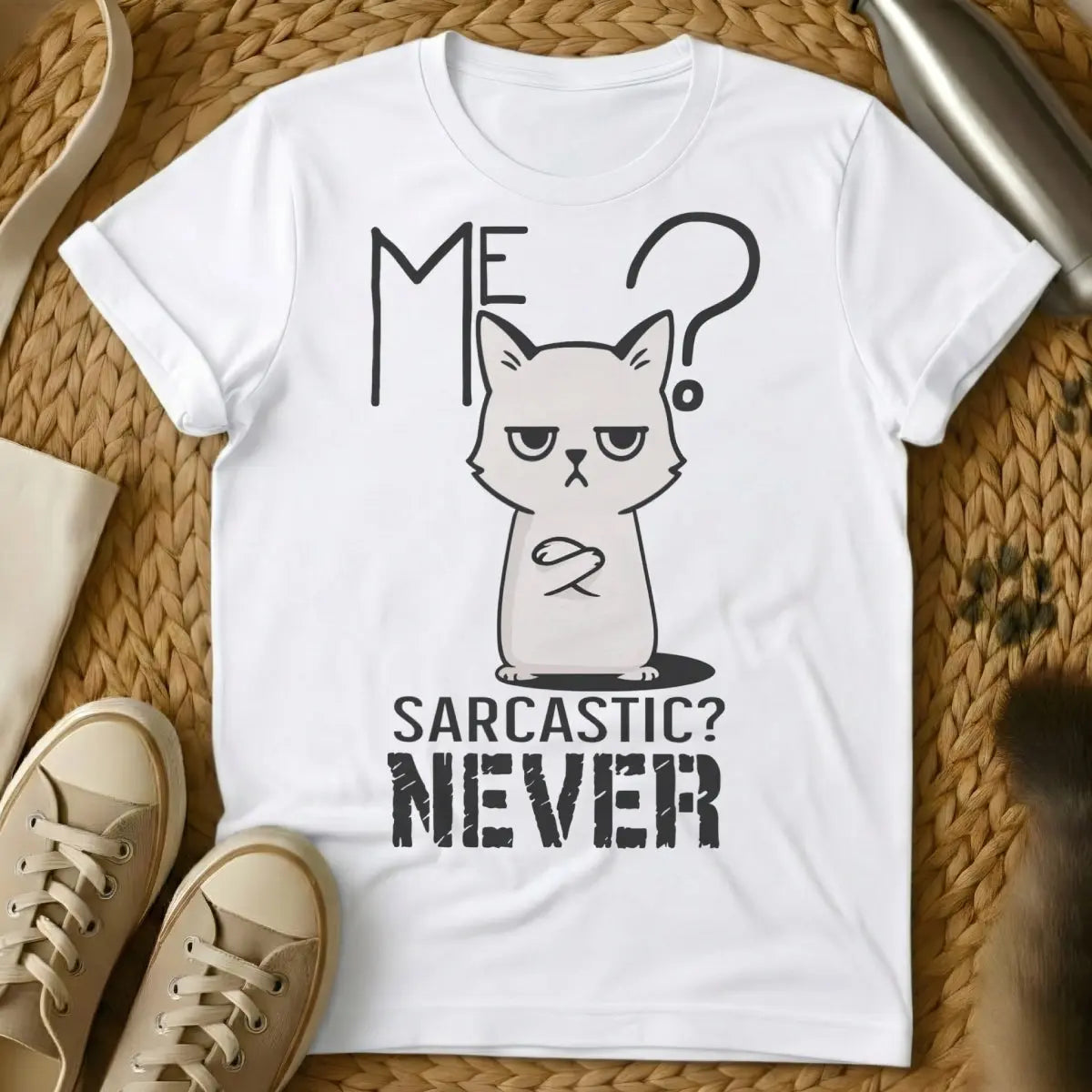 Me Sarcastic Never Shirt - White Cat T-Shirt