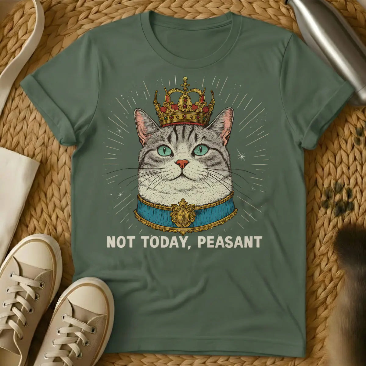 Cat Peasant Shirt - Military Green T-Shirt - cat overlord, feline feudalism, human staff uniform