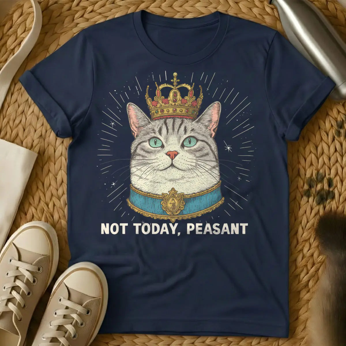 Cat Peasant Shirt - Navy T-Shirt - cat overlord, feline feudalism, human staff uniform