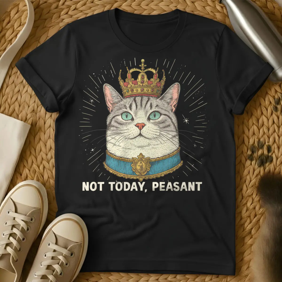 Cat Peasant Shirt - Black T-Shirt - cat overlord, feline feudalism, human staff uniform