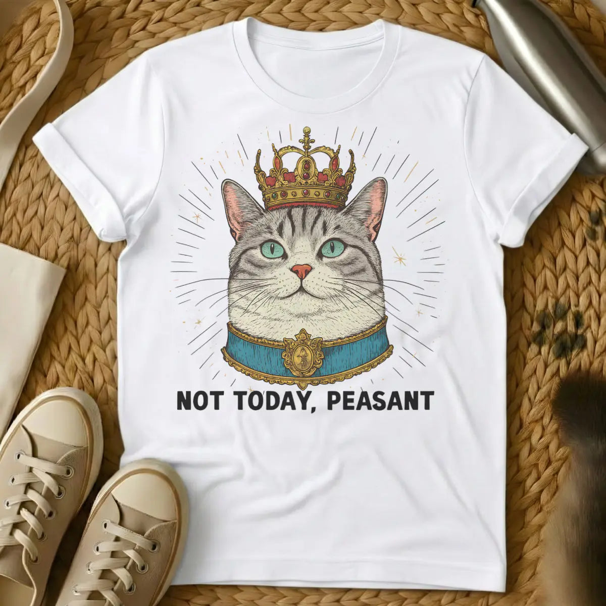 Cat Peasant Shirt - White T-Shirt - cat overlord, feline feudalism, human staff uniform