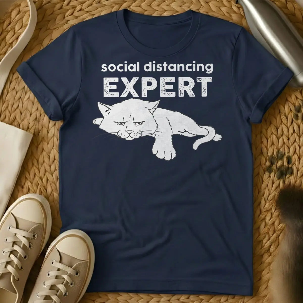 Social Distancing T Shirt - Navy Cat T-Shirt