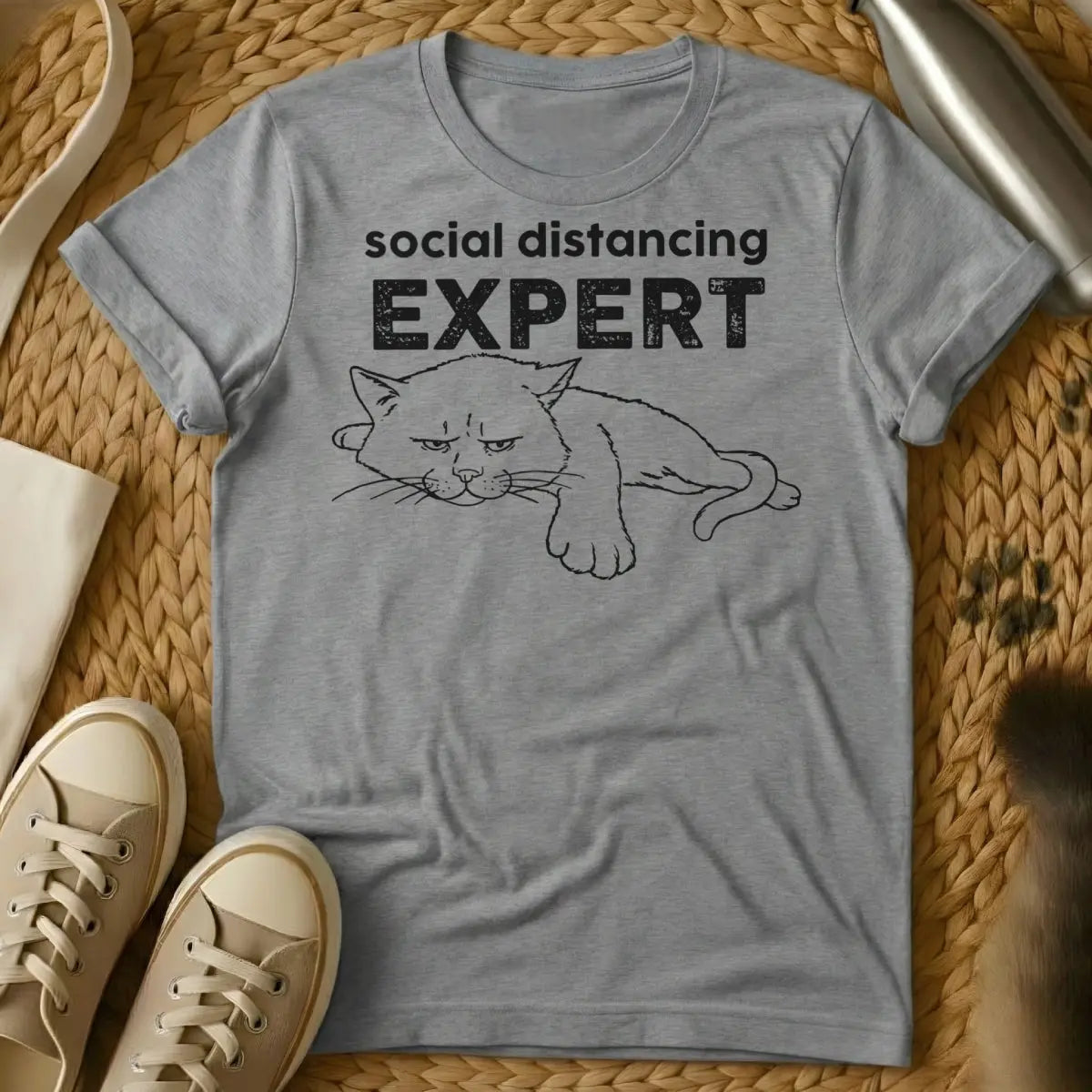 Social Distancing T Shirt - Gray Cat T-Shirt