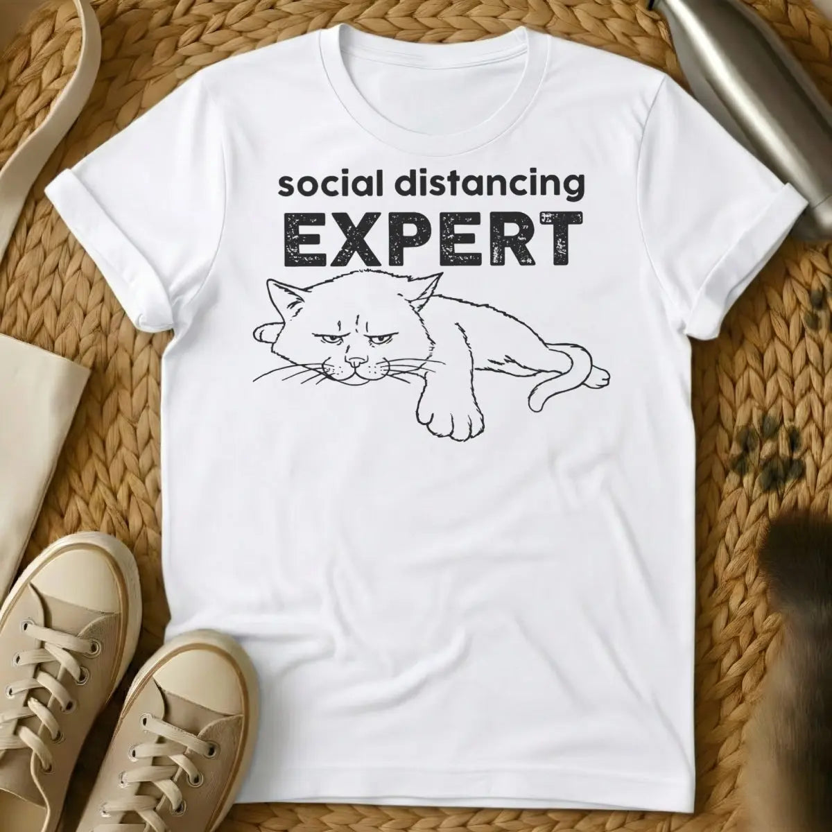 Social Distancing T Shirt - White Cat T-Shirt