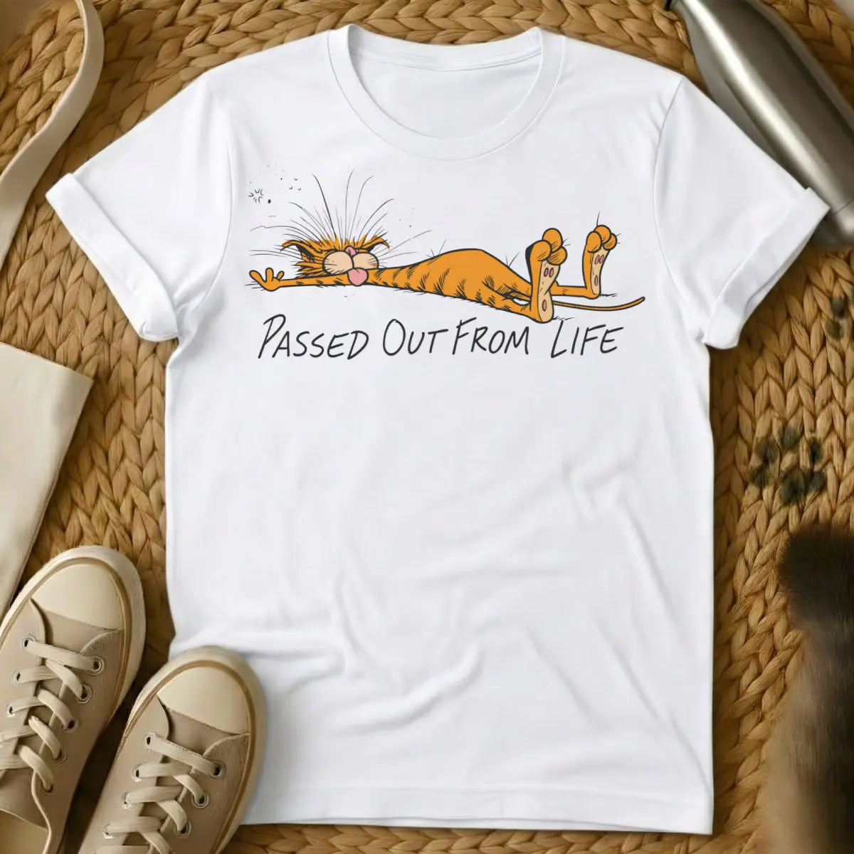 Tired Cat Shirt - White Cat T-Shirt