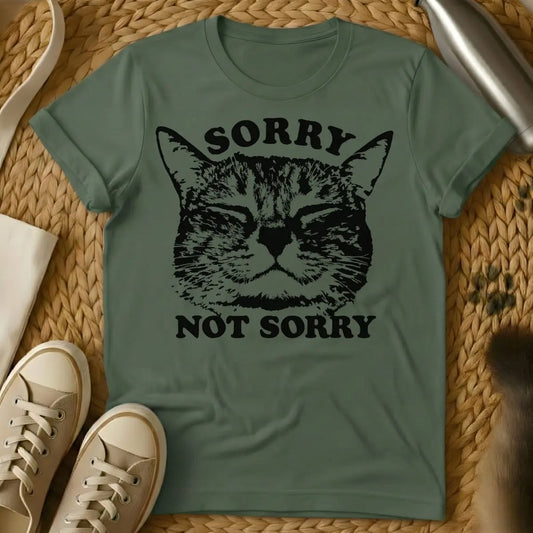 Sorry Not Sorry Cat Shirt - Military Green Cat T-Shirt