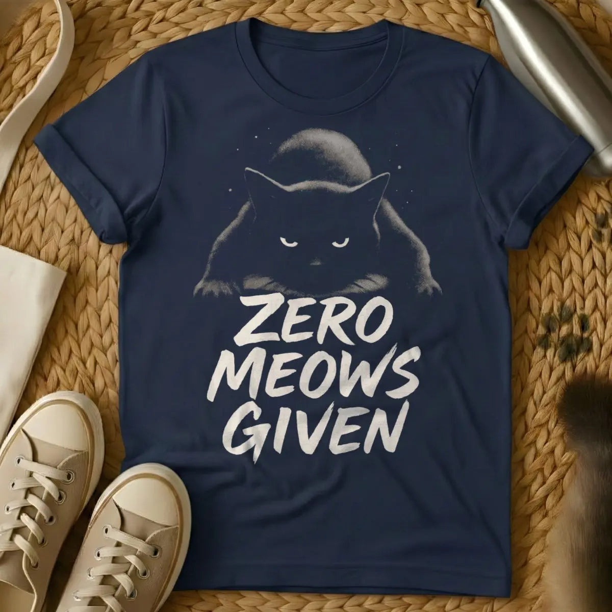 Zero Fluffs Given Shirt - Navy Cat T-Shirt