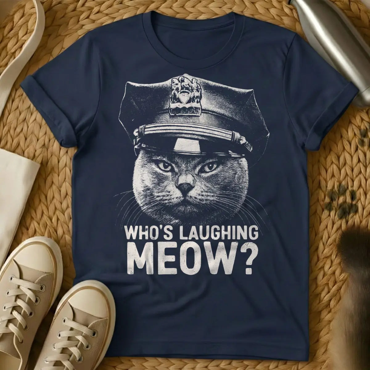 Cat Cop Shirt - Navy T-Shirt - animal law parody, cat parent humor, feline overlord