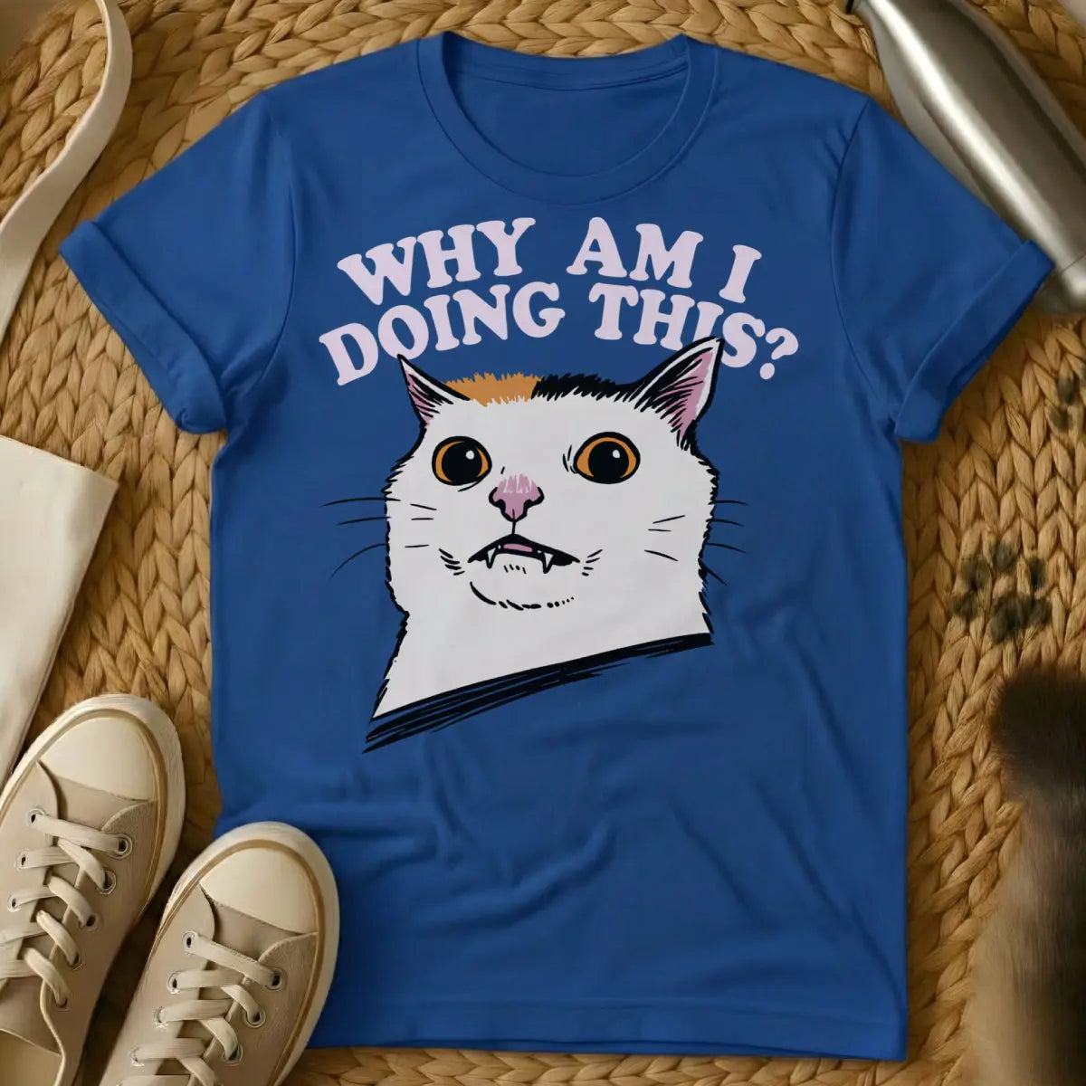 Why Am I Doing This Tee - Blue Cat T-Shirt