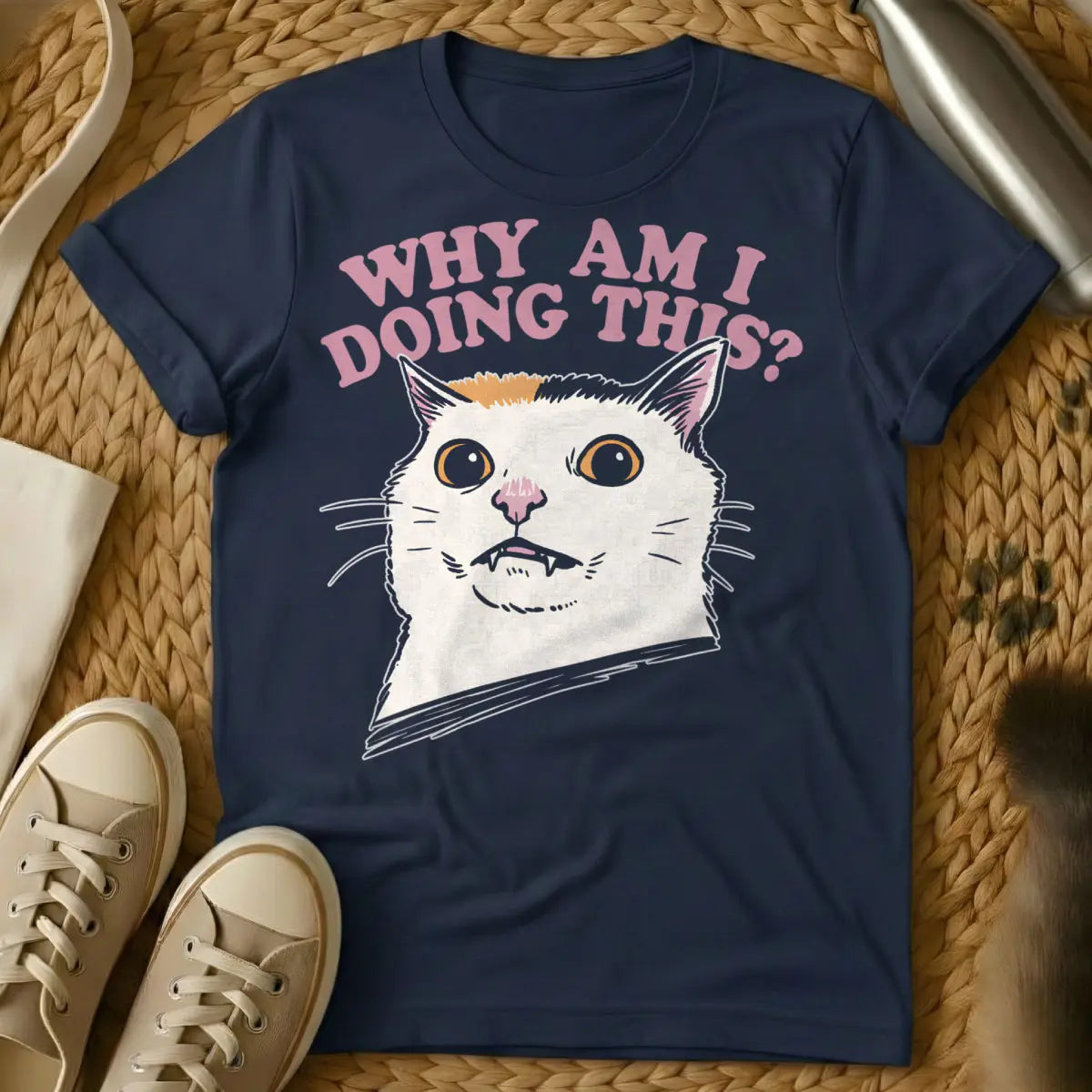 Why Am I Doing This Tee - Navy Cat T-Shirt