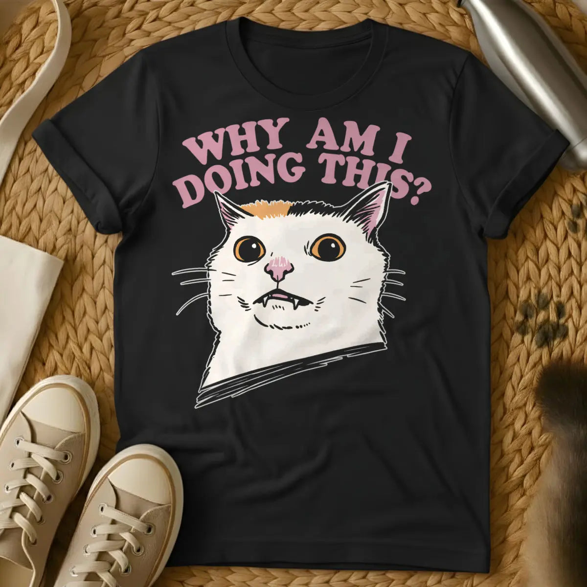 Why Am I Doing This Tee - Black Cat T-Shirt