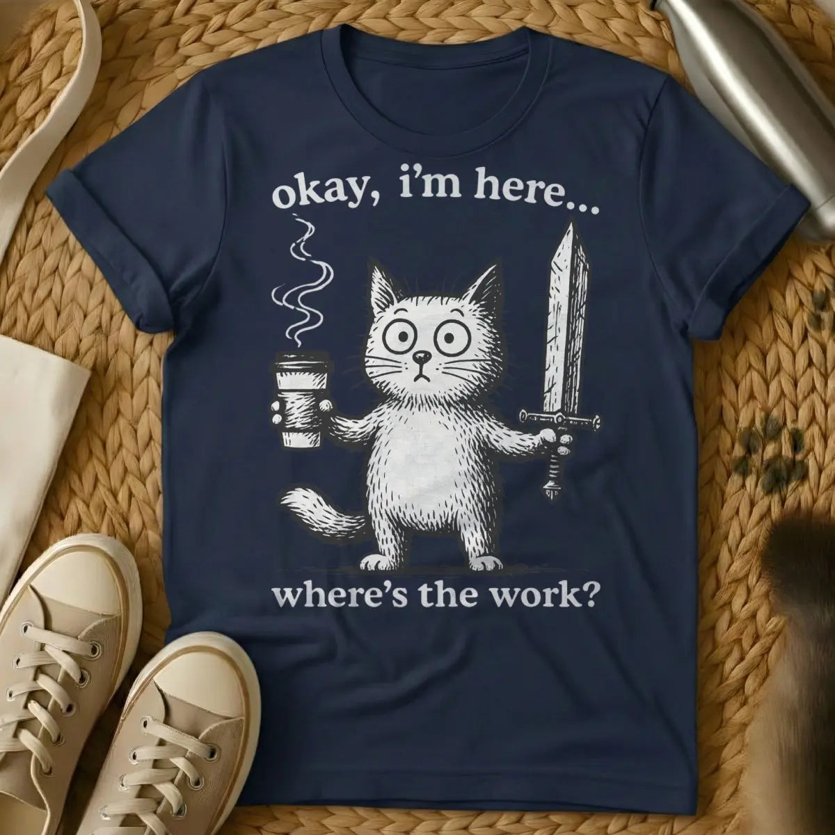 I Am Here Shirt - Navy Cat T-Shirt