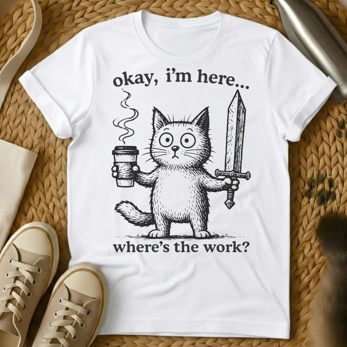 I Am Here Shirt - White Cat T-Shirt