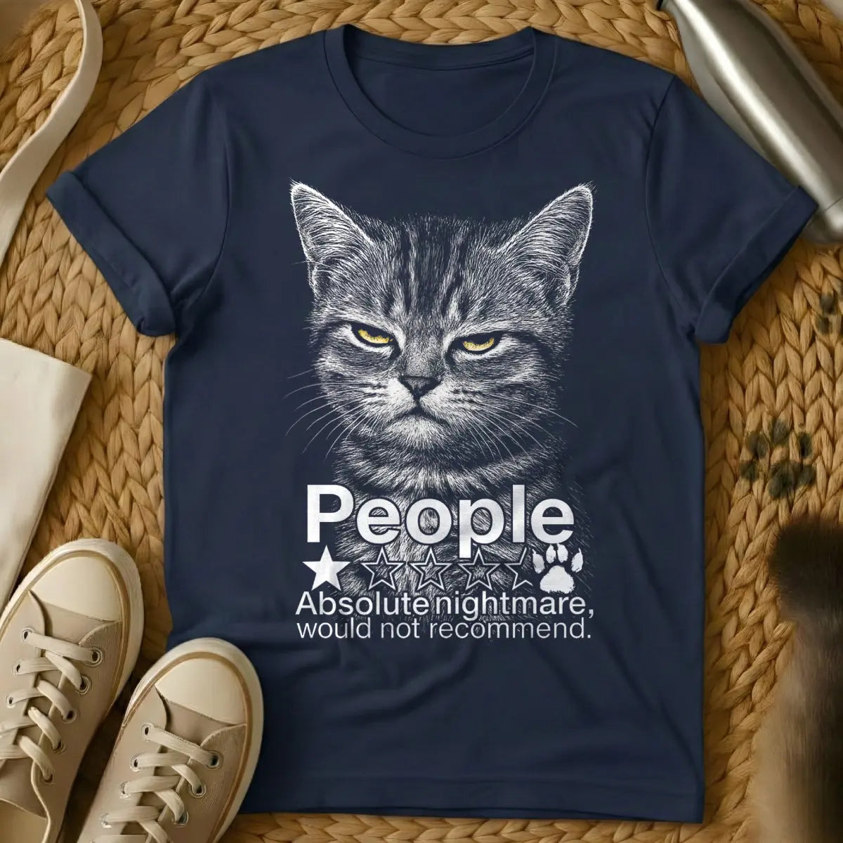 One Star Cat Shirt - Navy Cat T-Shirt