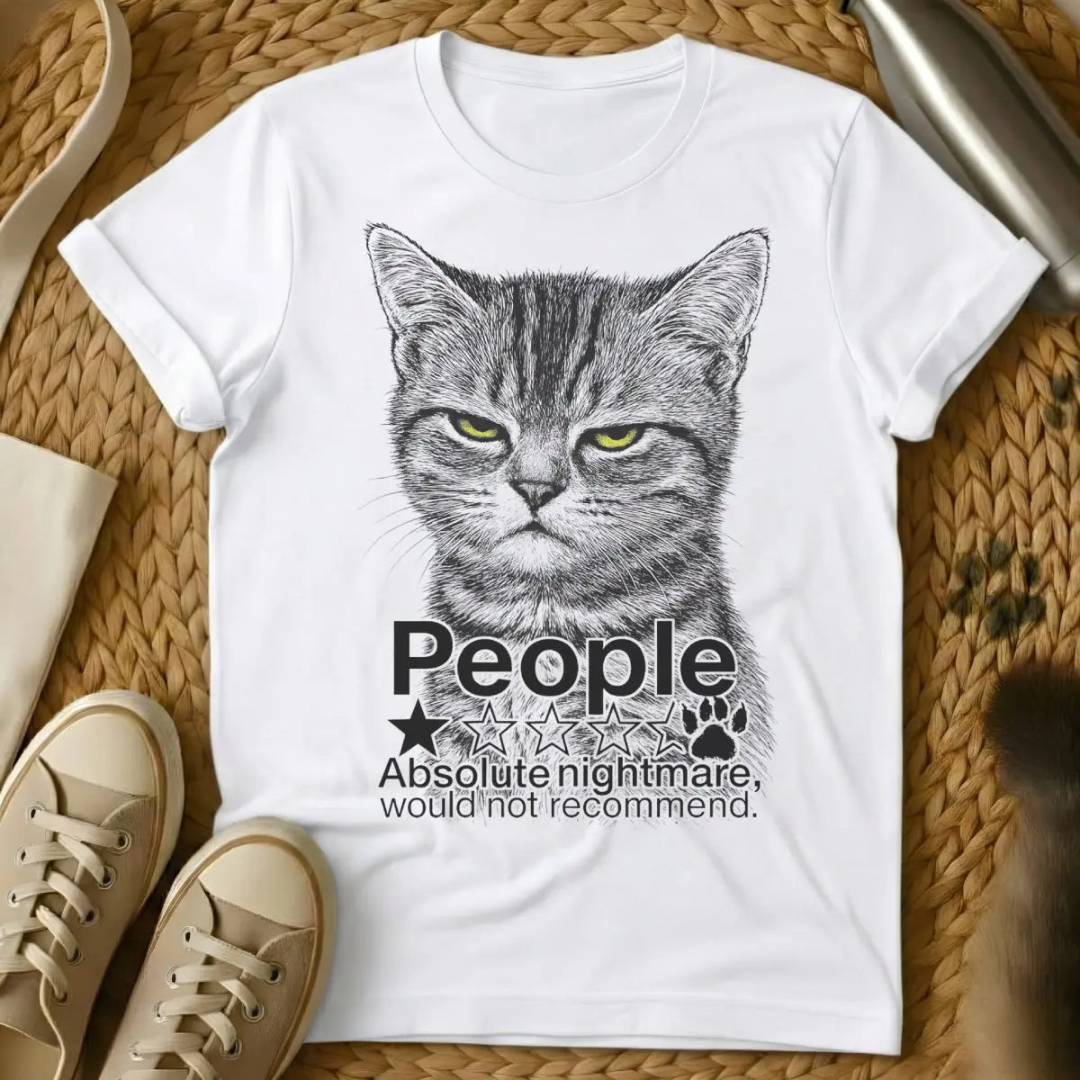 One Star Cat Shirt - White Cat T-Shirt