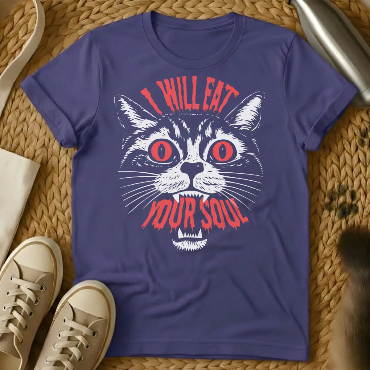 I Will Eat Your Soul Tee - Purple Cat T-Shirt