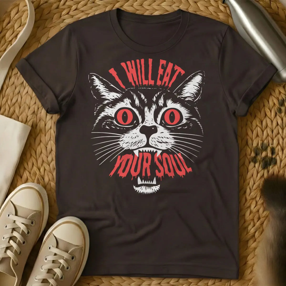 I Will Eat Your Soul Tee - Dark Chocolate Cat T-Shirt